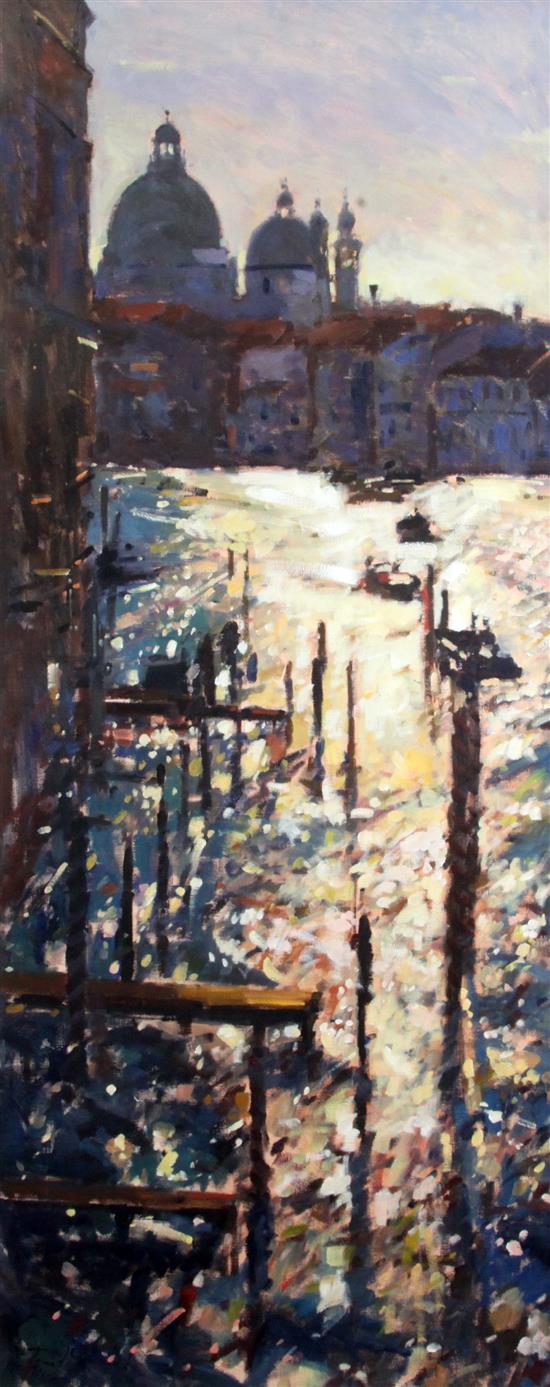 § Bruce Yardley (1962-) Grand Canal, Silver & Gold 60 x 24in.